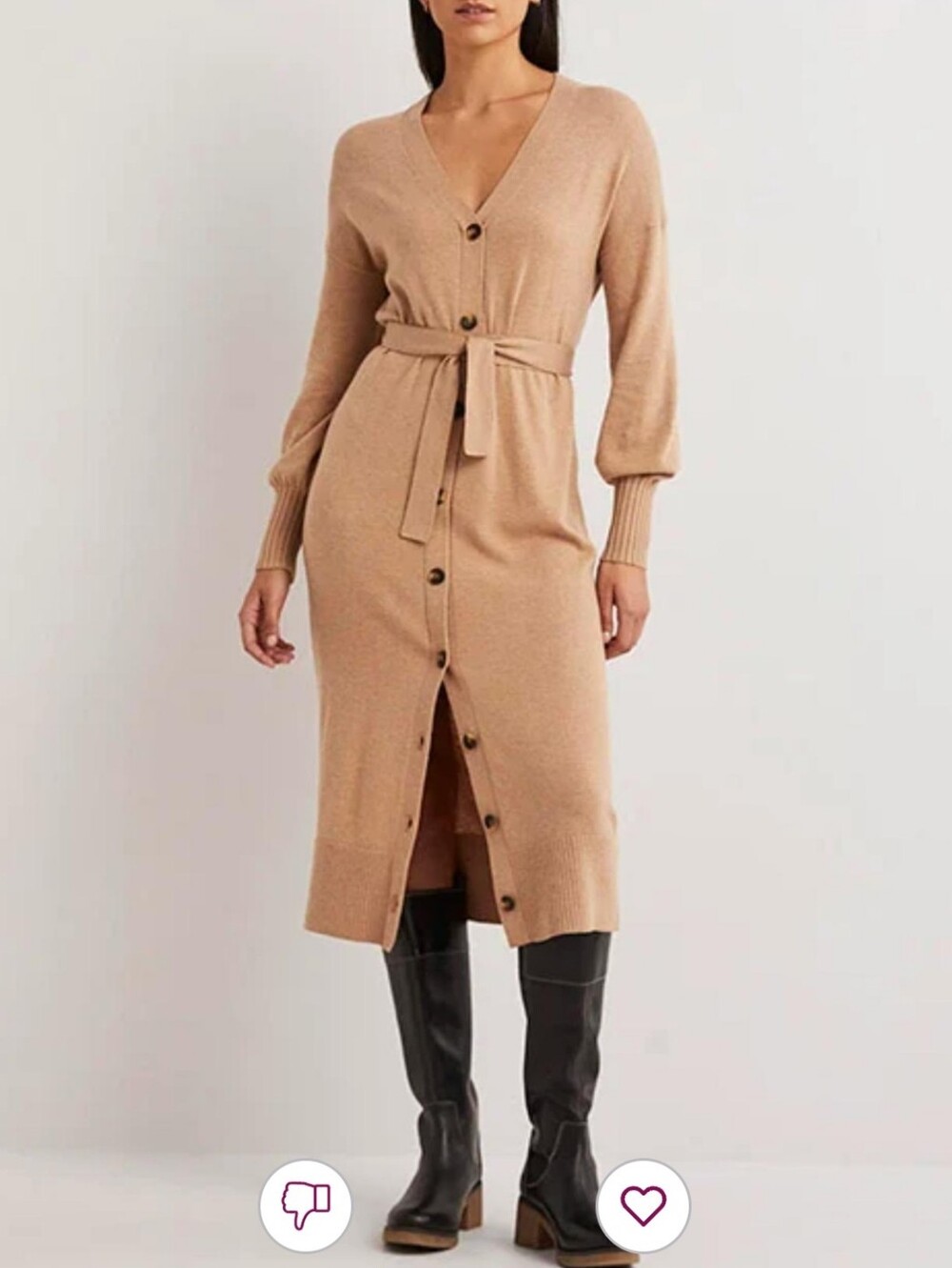 Boden Camel Wool Blend Cardigan Sweater Midi Shirt Dress Tie Waist Size 10